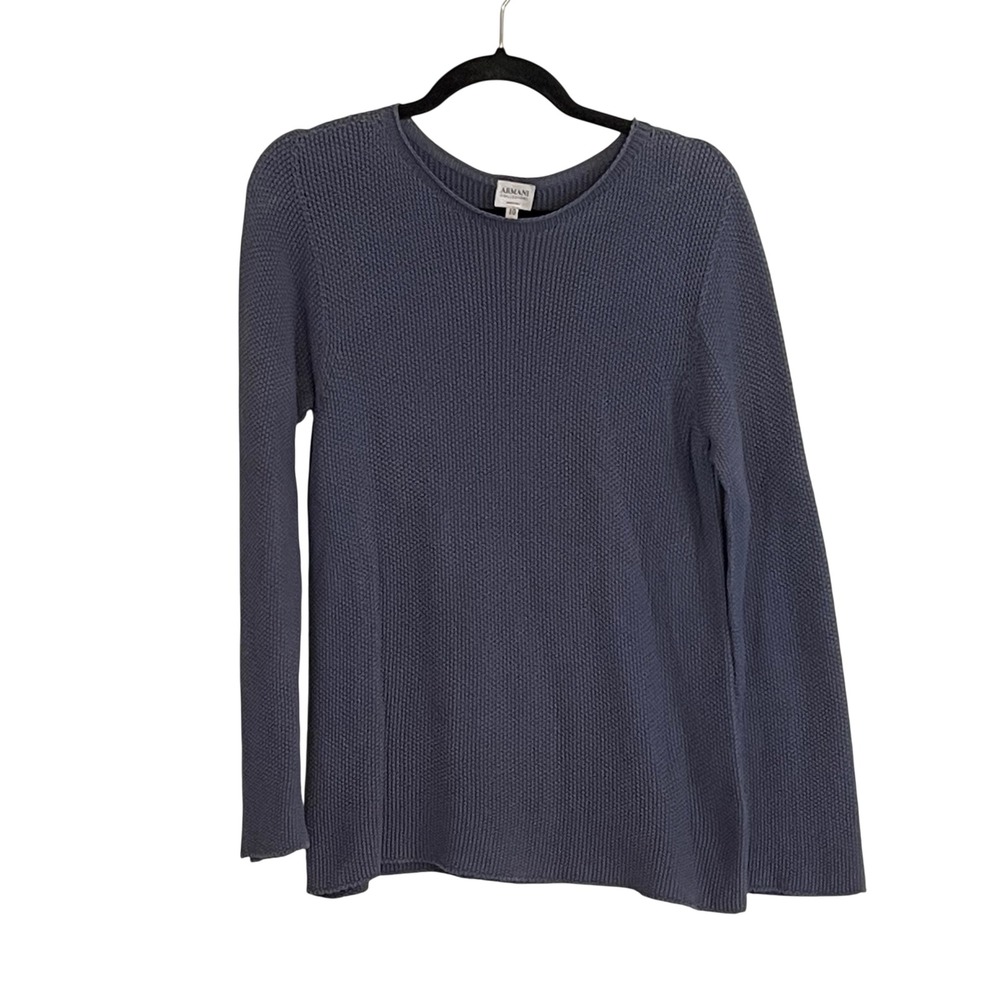 Armani Collezioni Blue Gray 100% Cotton Textured Knit Seamless Sweater Italy 10